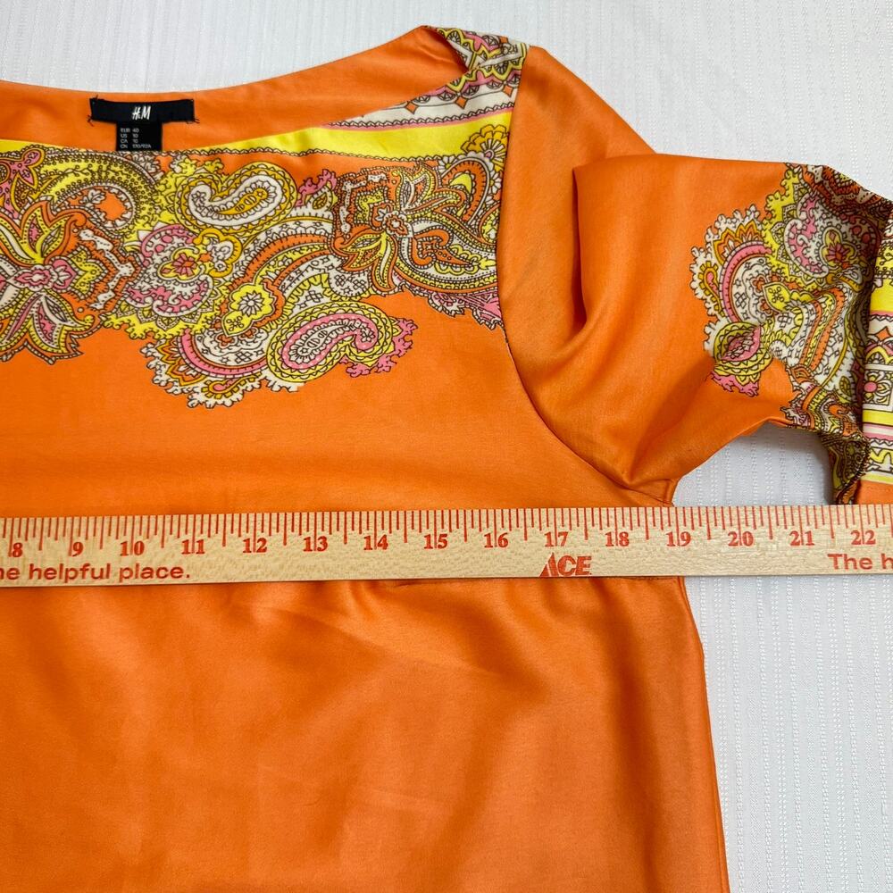 H&M Sheath Dress 10 Boho Paisley‎ Satin Orange Pink Retro Festival Vacation - Picture 8 of 9